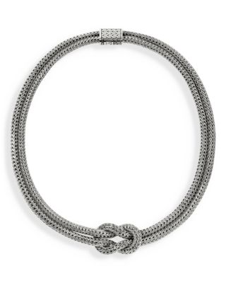 Sterling Silver Love Knot Double Woven Chain Statement Necklace, 16&amp;quot;