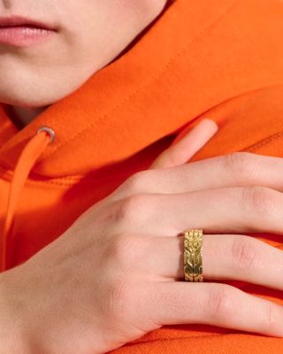 Men's 14K Yellow Gold Carved Chain Band Ring, 8mm