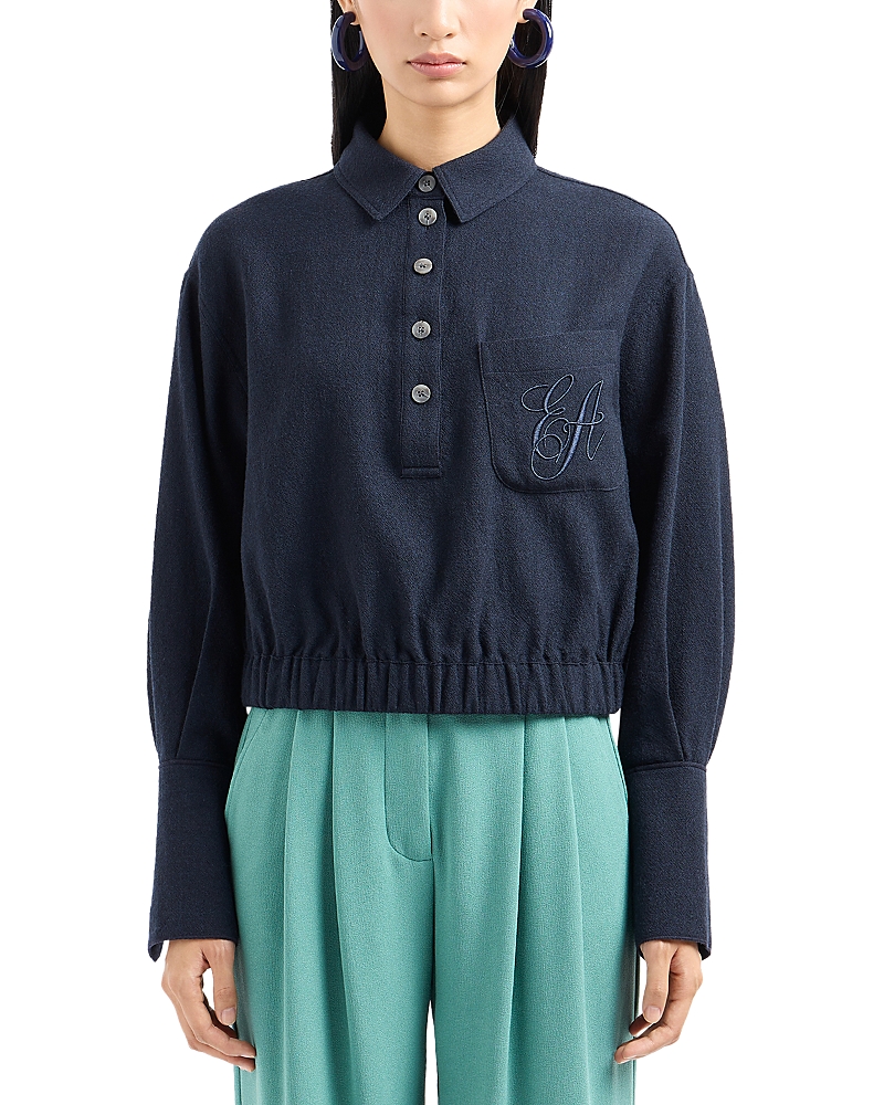 Emporio Armani Wool Top In Dark Navy