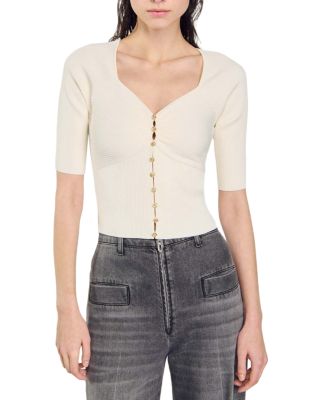 Sandro Cecilia Short Sleeve Ribbed Knit Cardigan