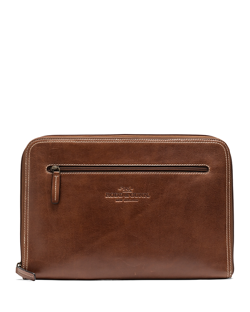 Rodd & Gunn Picton Leather File Medium Zipper Clutch In Cognac