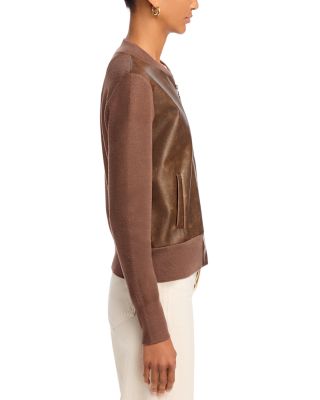 Distressed Faux Leather Bomber Jacket