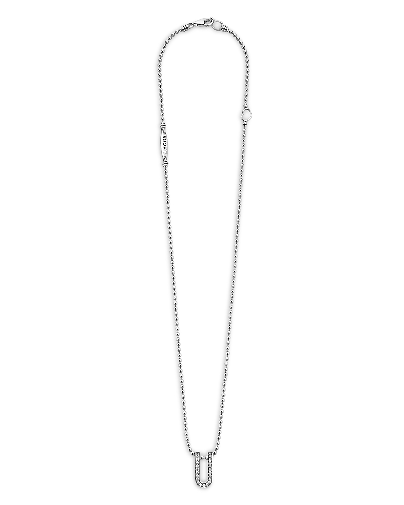 Lagos Sterling Silver Caviar Spark Diamond U Pendant Necklace, 16-18 · OS