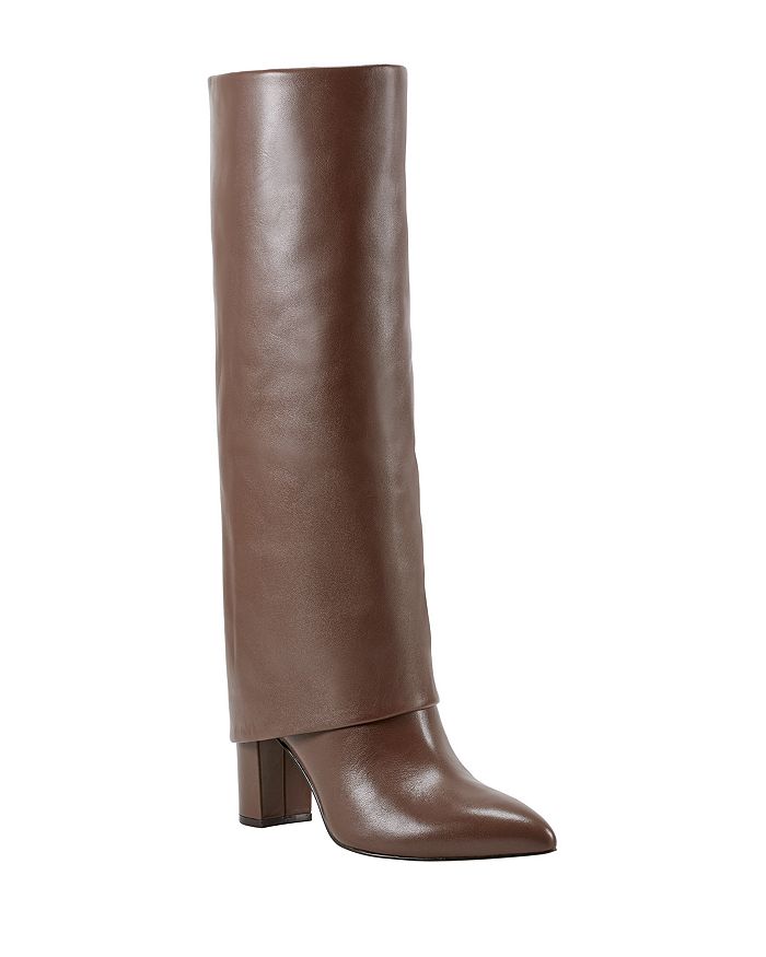 Rivanna Block Heel Pointed Toe Foldover Boots - Black