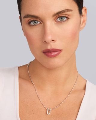 Sterling Silver Caviar Spark Diamond U Pendant Necklace, 16-18"
