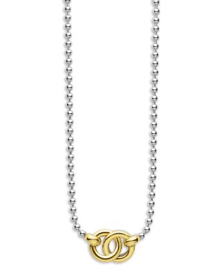 18K Yellow Gold & Sterling Silver Signature Caviar Interlocking Pendant Necklace, 16-18"