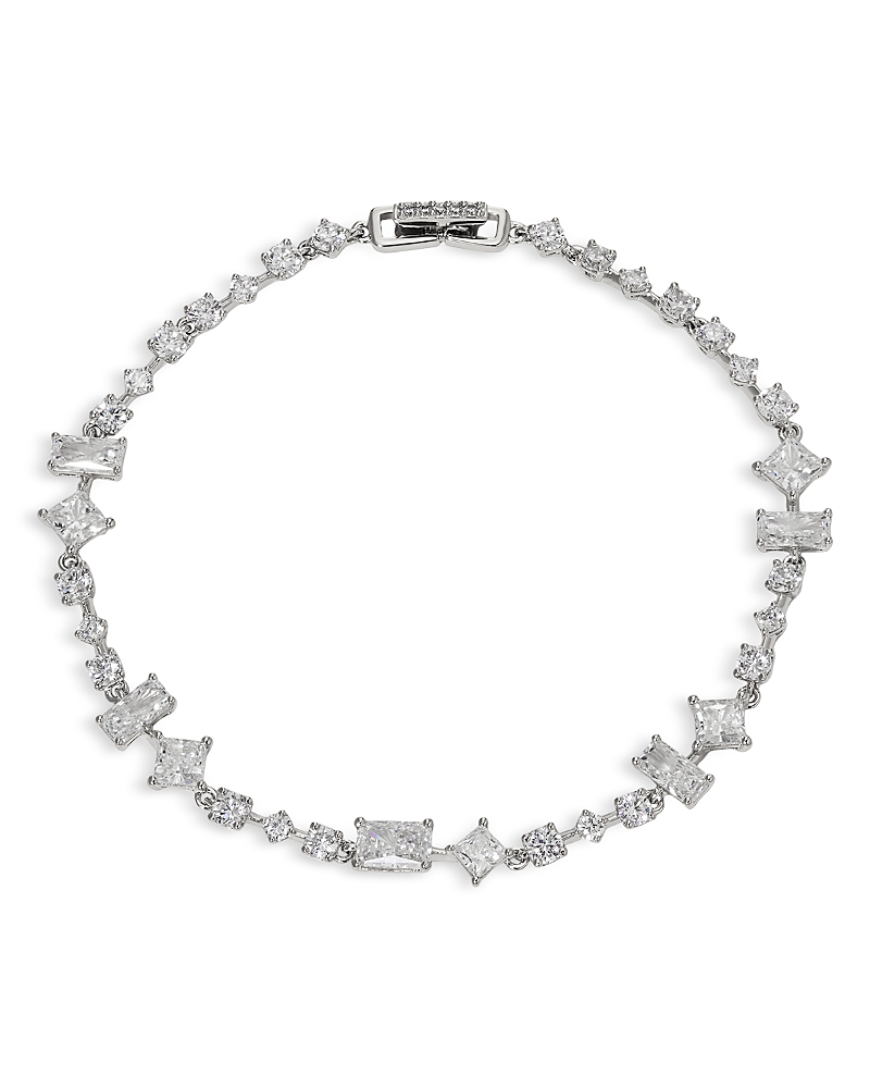 Nadri Rare Jewels Cubic Zirconia Flex Bracelet In Rhodium Plated In Silver