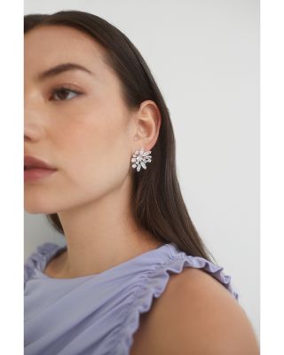 Rare Jewels Cubic Zirconia Cluster Large Stud Earrings in Rhodium Plated