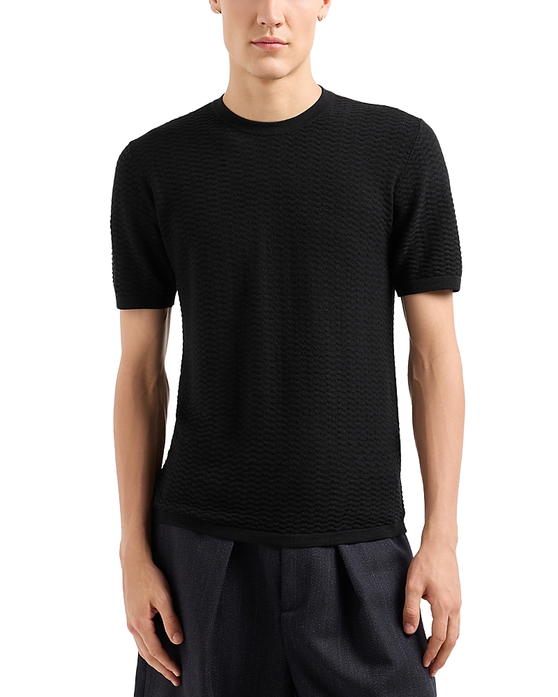 Emporio Armani Short Sleeve Textured Wool Crewneck Sweater
