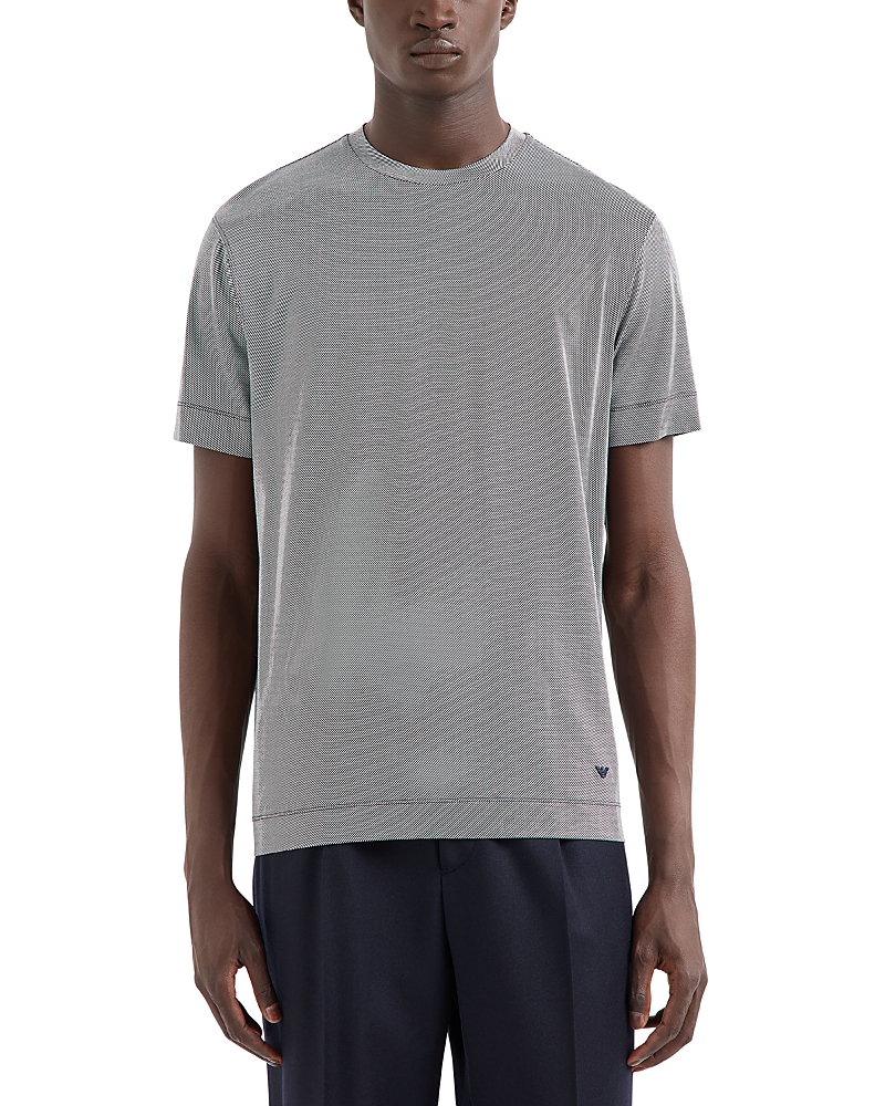Emporio Armani Two Tone Micro Design Tee In White/blue