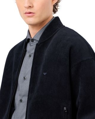 Cotton Blend Velour Ribbed Regular Fit Bomber Jacket