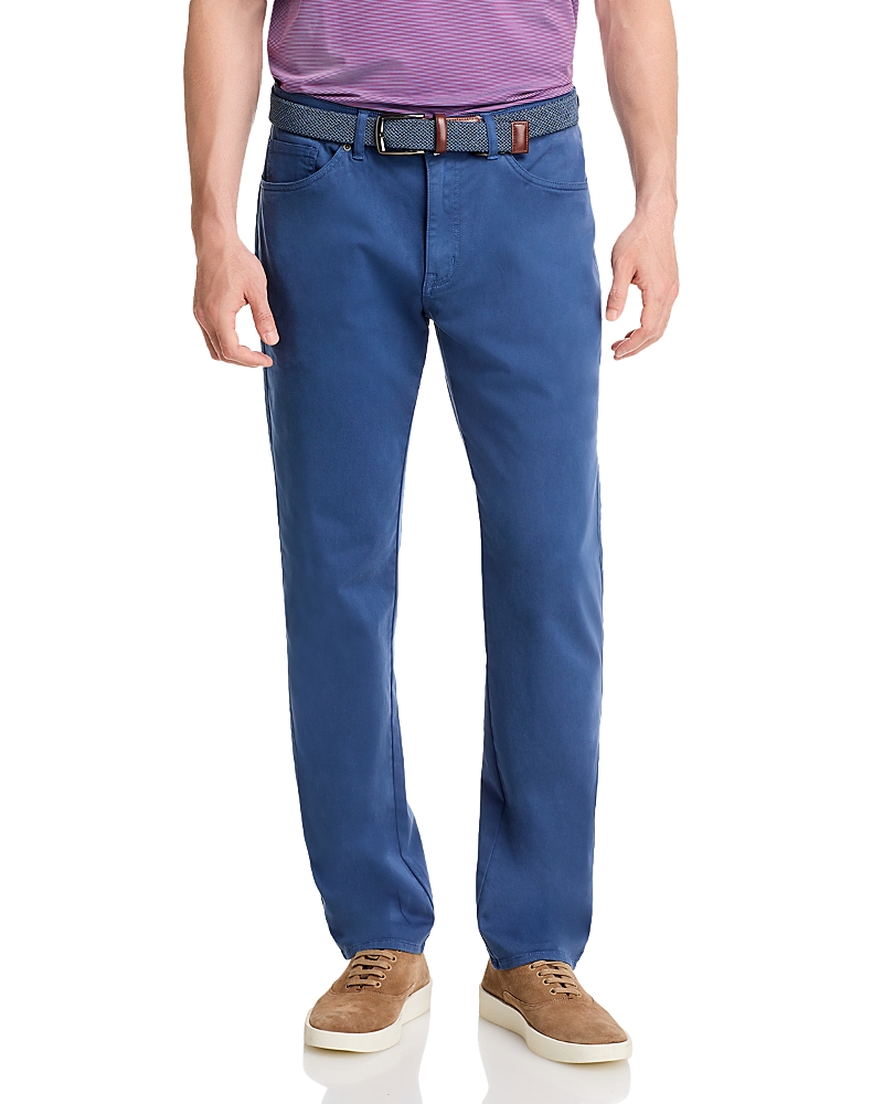 Peter Millar Signature Sateen Flat Front Trousers In Navy