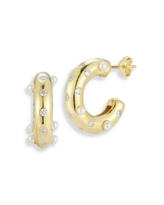 Aqua Cubic Zirconia Scatter Huggie Hoop Earrings - Exclusive