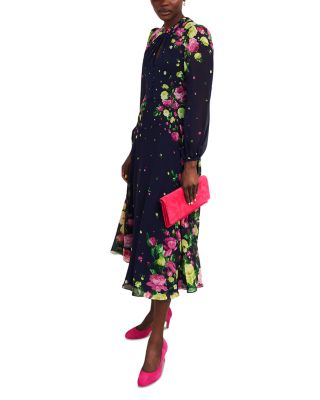 Eva Floral Print Silk Midi Dress
