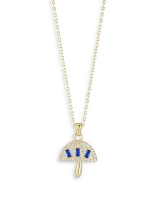 Aqua Pave & Blue Cubic Zirconia Mushroom Pendant Necklace in 14K Gold Plated Sterling Silver, 16-18 - Exclusive