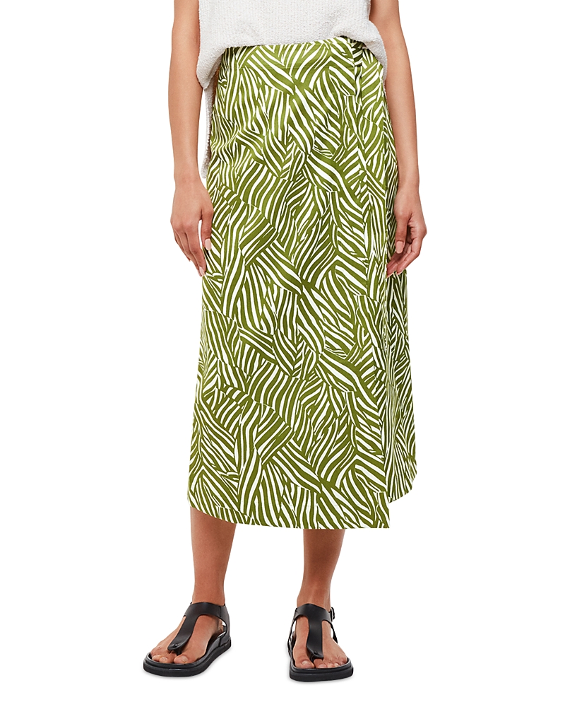 Whistles Womens Linear Leaf-print Wrap-front Cotton Midi Skirt In Green/multi
