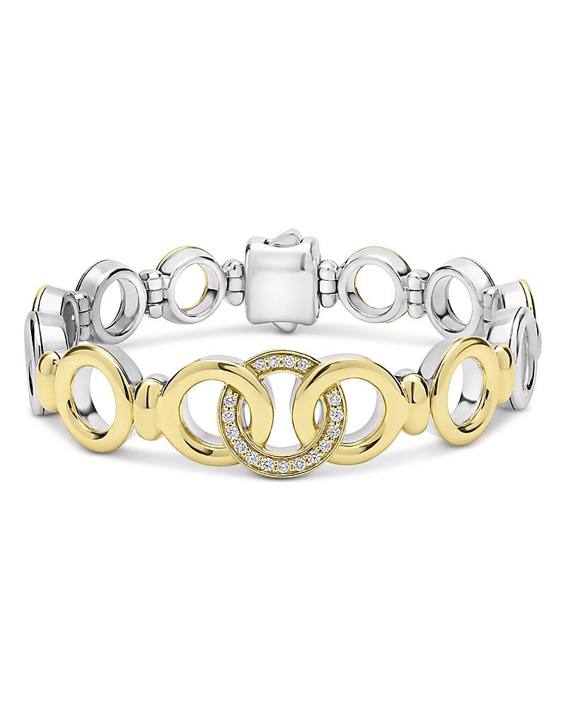 Lagos 18k Yellow Gold & Sterling Silver Signature Caviar Diamond Interlocking Ring Link Bracelet In Gold/silver