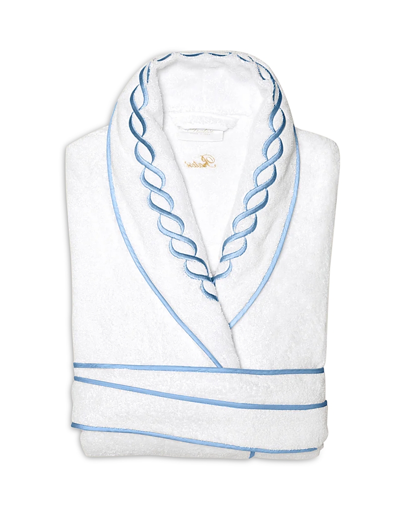 Pratesi Cotton Treccia Bathrobe In White/medium Blue