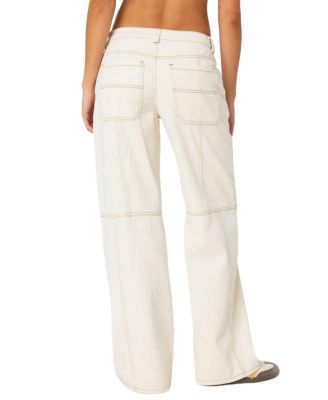 Contrast Stitch Low Rise Jeans in Cream