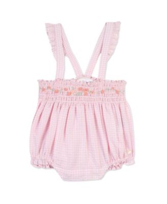 Tartine et Chocolat Girls' Sweet Embroidered Gingham Romper - Baby