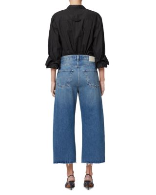 Ayla Raw Hem High Rise Cropped Wide Leg Jeans in Doheny