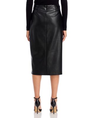 Faux Leather O-Ring Wrap Midi Skirt