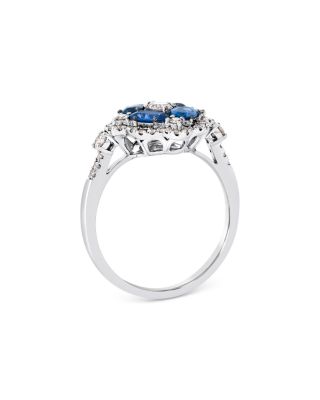 Blue Sapphire & Champagne Diamond Ring in 14K White Gold