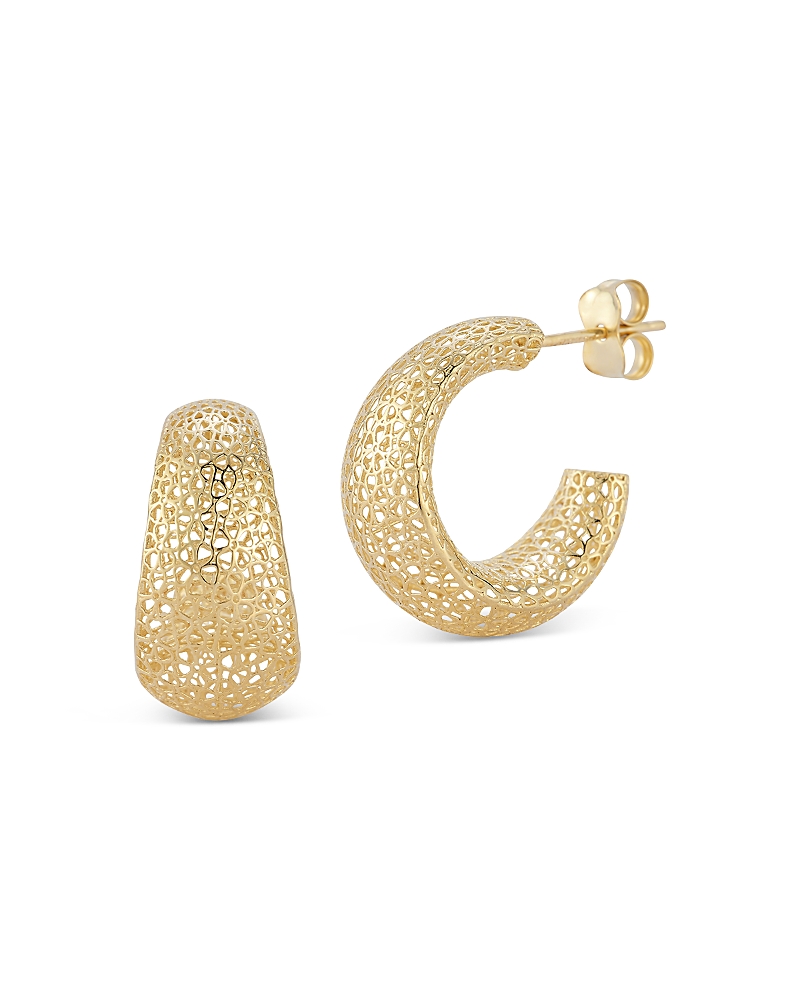Bloomingdale's Bold Openwork Flower Crescent Small Hoop Earrings In 14k Yellow Gold In Gold