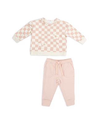 Angel Dear - Girls' French Terry Checkerboard Sweatshirt & Jogger Pants Set - Baby, Little Kid