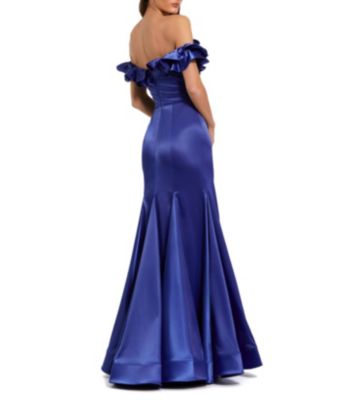 Satin Ruffle Detail Off The Shoulder Mermaid Gown