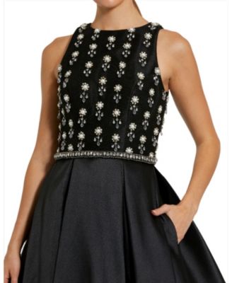 High Neck Sleeveless Beaded Rhinestone Trimmed Waist Ball Gown