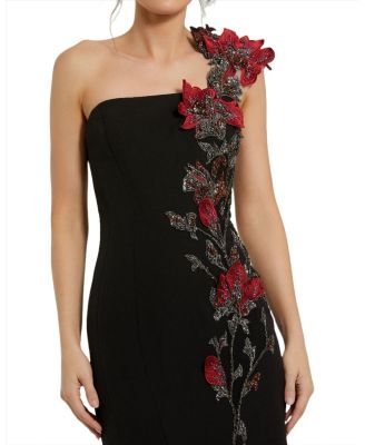 One Shoulder 3D Floral Embroidery Mermaid Gown