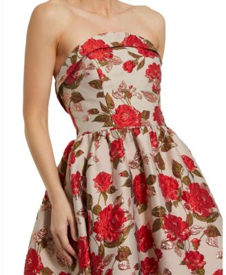 ●Mac Duggal●ストラップレス フローラル ブロケード ドレス Mac Duggal Strapless Floral Brocade Ruffle Hem Detail Gown