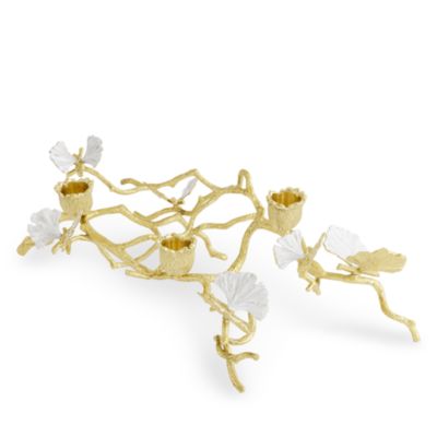 Butterfly Ginkgo Gold Low Candleholders 