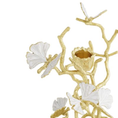 Butterfly Ginkgo Gold Candleholders, Set of 2 