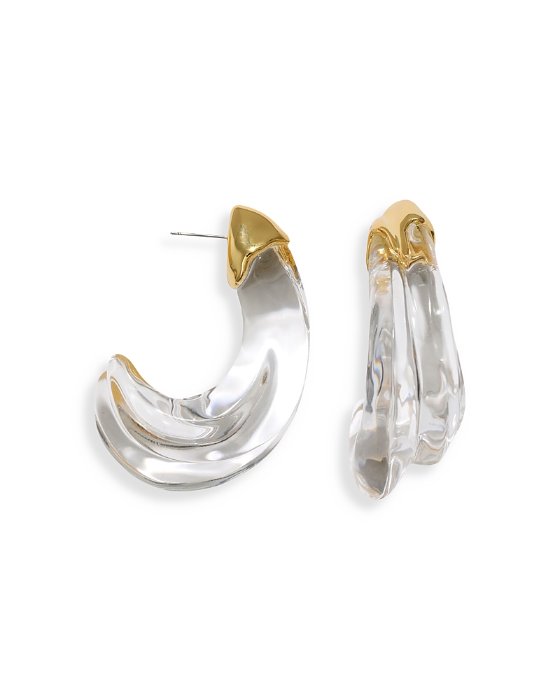 ALEXIS BITTAR LIQUID LUCITE LARGE WAVE HOOP EARRINGS IN 14K GOLD PLATED