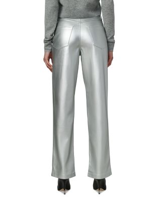 The Margot Faux Leather Straight Jeans in Plated Silver