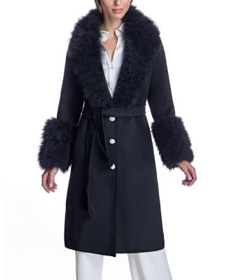 Maximilian Belted Wool Coat with Rhinestone Button | Bloomingdale's