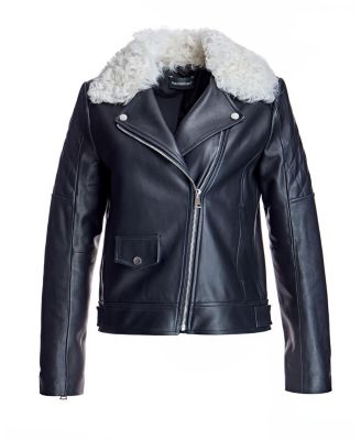 Leather Jacket with Shearling Collar
