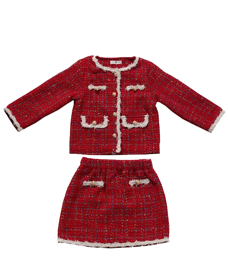 Petite Hailey Girls' Tweed Jacket Set - Little Kid In Red