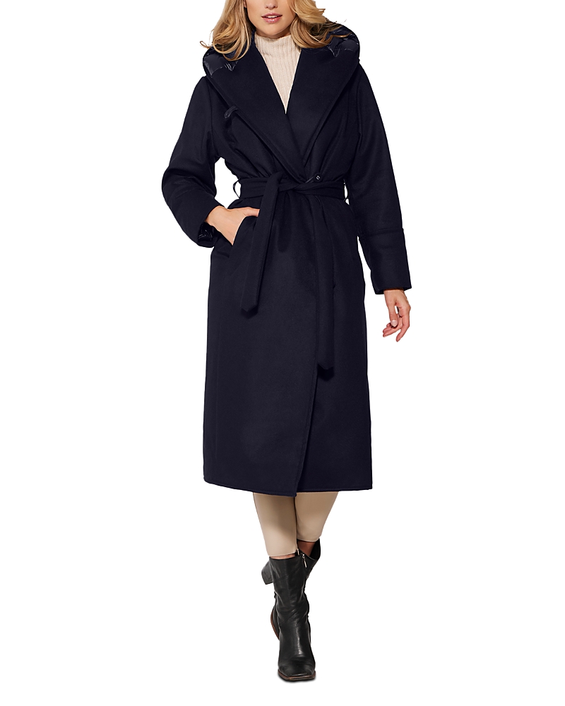 Norwegian Wool Women's Wool-blend Down Hooded Wrap Coat In Navy