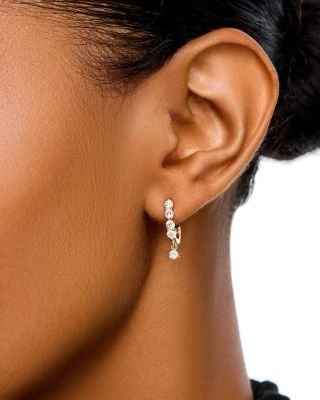 14K Yellow Gold Lab Grown Diamond Dangle Hoop Earrings