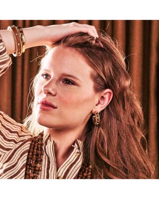 Berry Teak Wood Medium Hoop Earrings