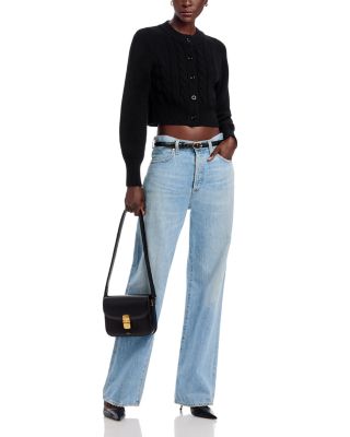 Rita Wool Blend Crewneck Cable Knit Cardigan Sweater