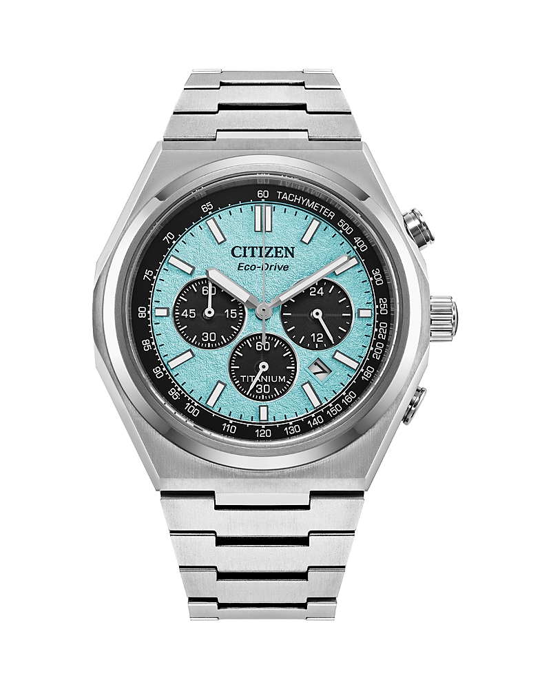 Citizen Eco-drive Men's Chronograph Zenshin Super Titanium Bracelet Watch 43mm In Blue/silver
