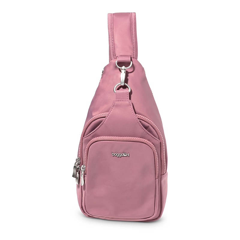 Baggallini Central Park Sling Bag In Mauve Twill