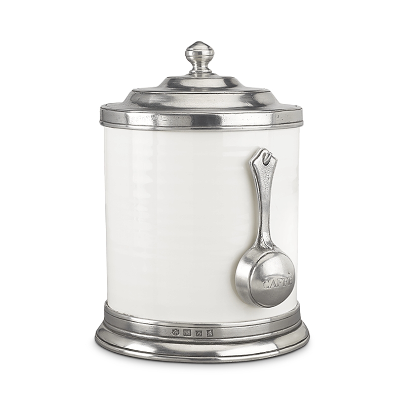 Match Convivio Ceramic And Pewter Caffe Canister In Pewter/white