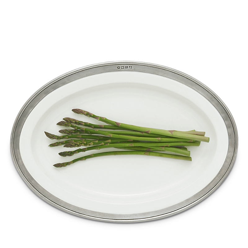 Match Convivio Ceramic & Pewter Large Oval Serving Platter In Pewter/white