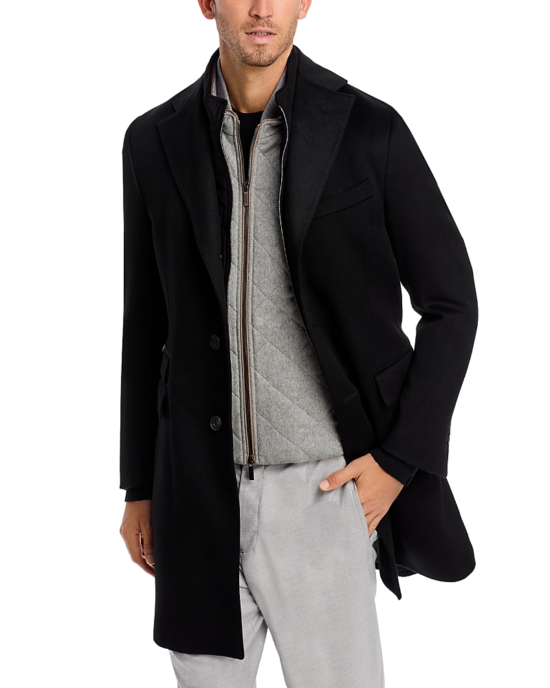 Corneliani Wool Topcoat With Zip Out Microsuede Bib - Exclusive In Black