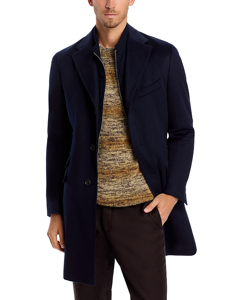 Corneliani Wool Topcoat With Zip Out Microsuede Bib - Exclusive In Navy